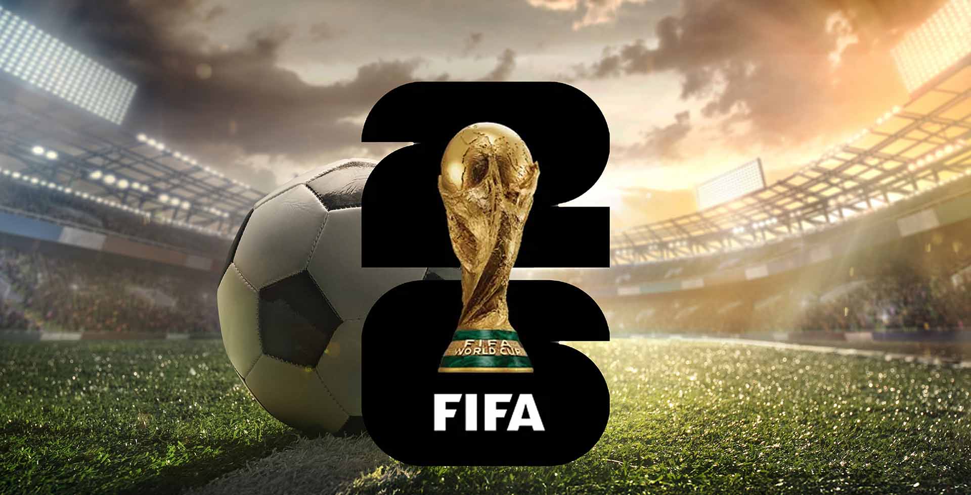 Fußball WM Motiv mit Stadion, Ball und Pokal als Event an der Ostsee.