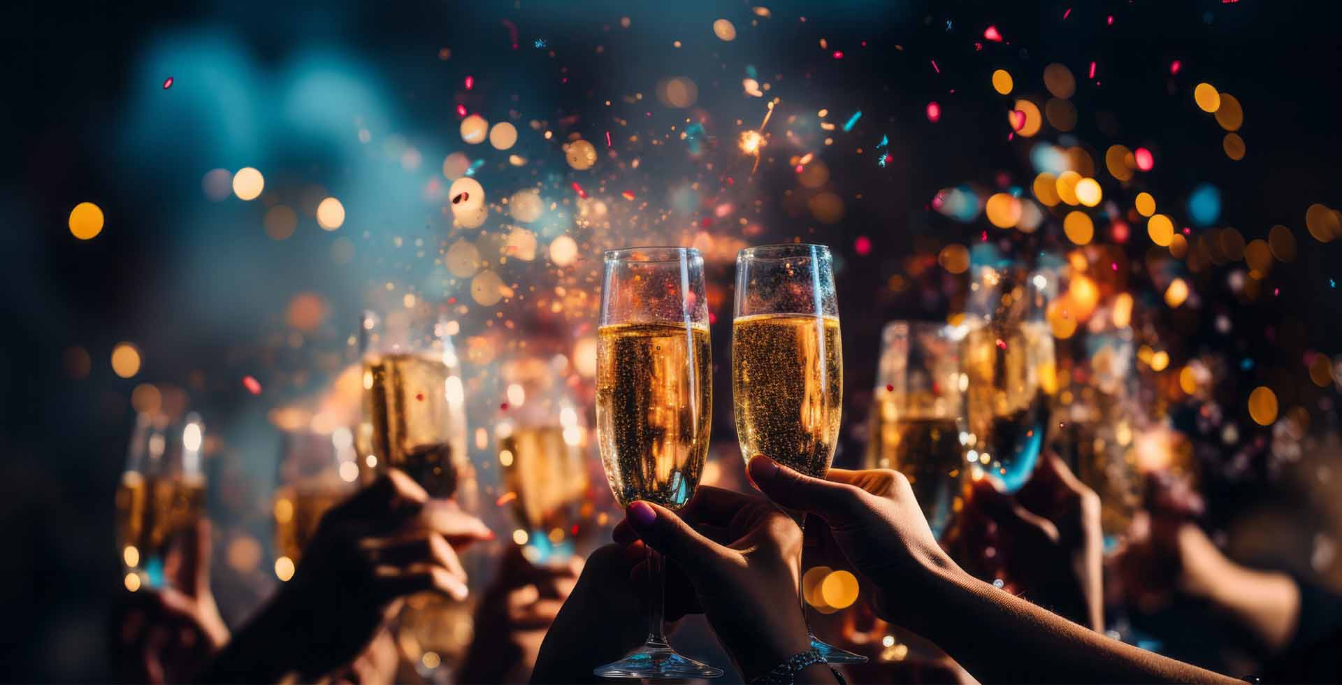 Anstoßende Gäste mit Sektgläsern bei der Silvester Party im THE GRAND Ahrenshoop.